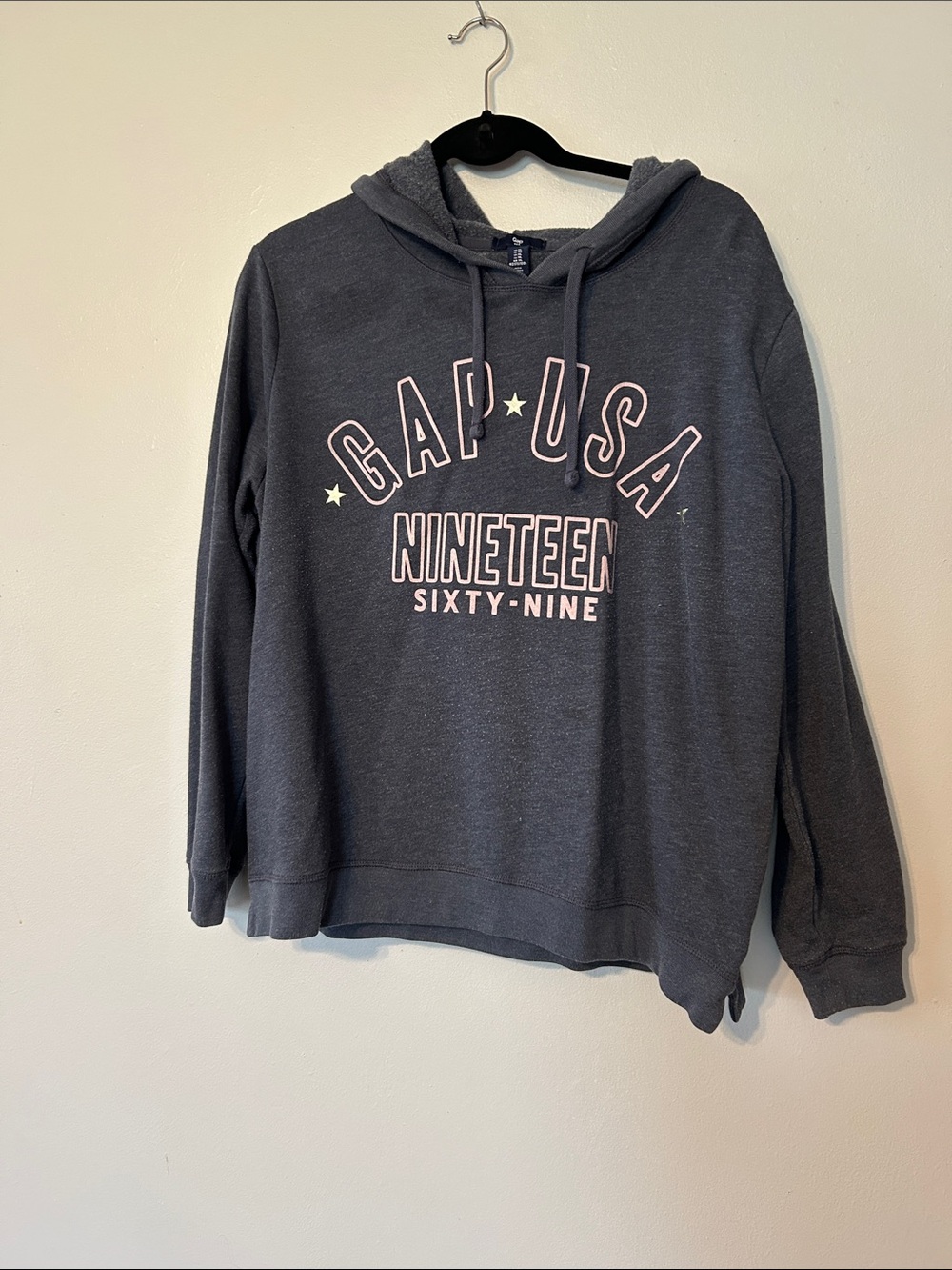 GAP Charcoal Hoodie with Pink and Cream Lettering